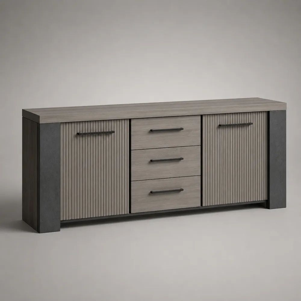Sideboard 180 x 42 x 78 cm Grau/Holzfarben mit 2 Türen und 3 Schubladen MDF Holzwerkstoff Aufbewahrungsschrank