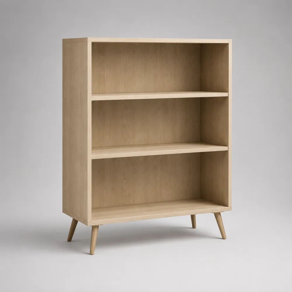 Bücherregal 90 x 35 x 120 cm Natur/Eiche mit offenen Fächern aus MDF und Holzbeinen