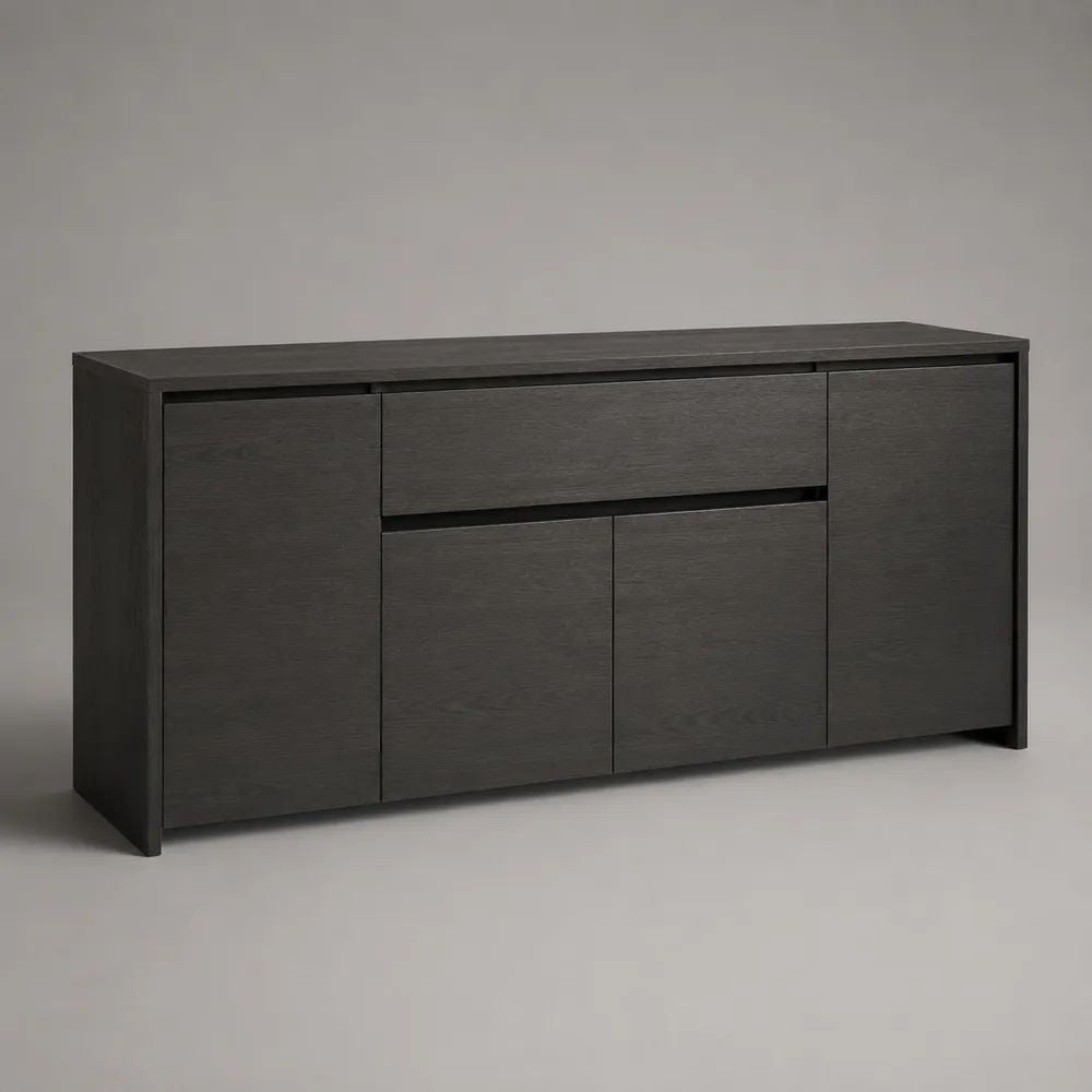 Sideboard 180 x 40 x 75 cm mit 4 Türen und Schublade MDF Schwarz Eichenoptik rechteckig