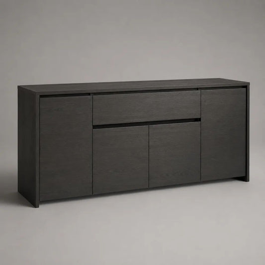 Sideboard 180 x 40 x 75 cm mit 4 Türen und Schublade MDF Schwarz Eichenoptik rechteckig