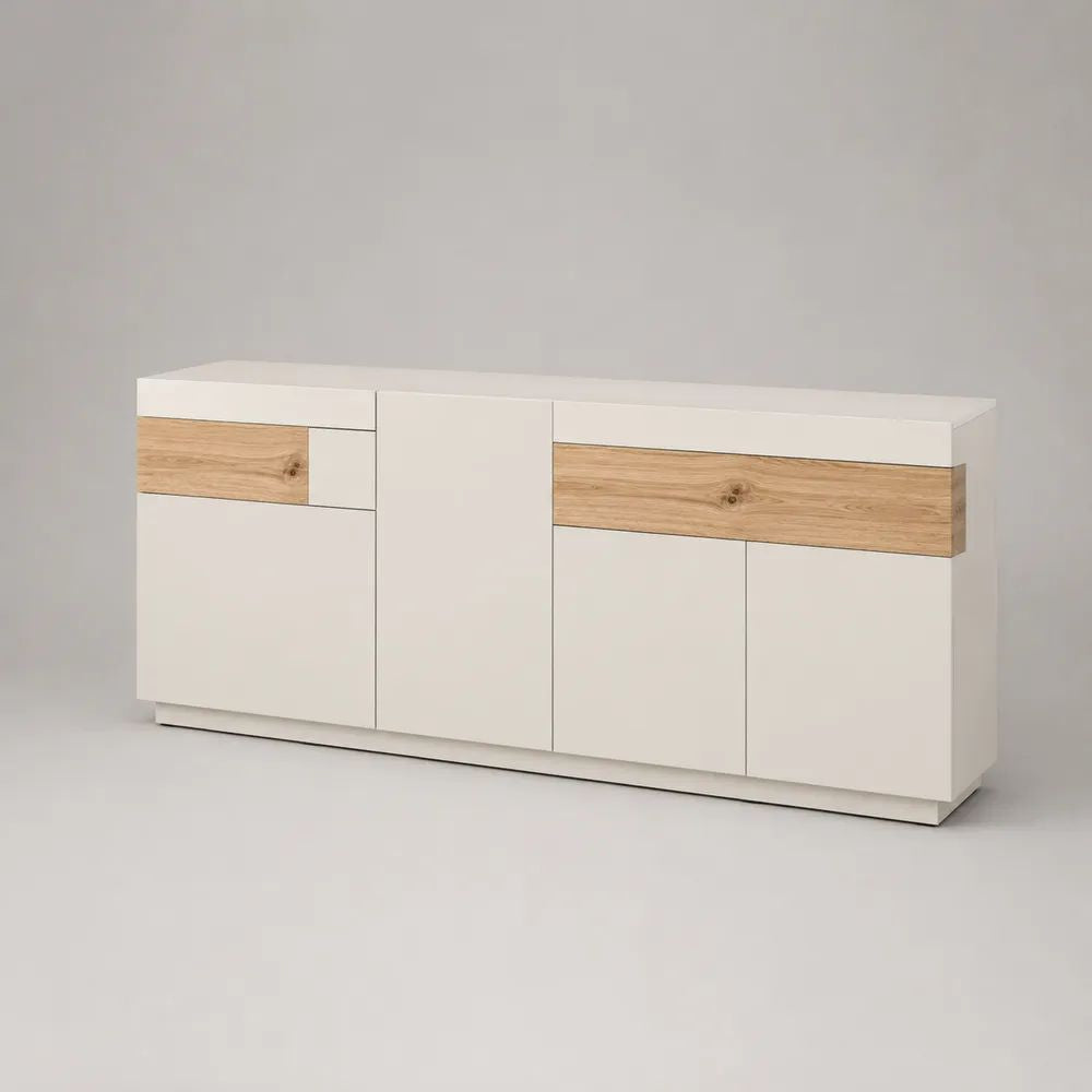 Sideboard 180 cm Weiß Eiche mit Türen und Schubladen MDF Holzwerkstoff modern
