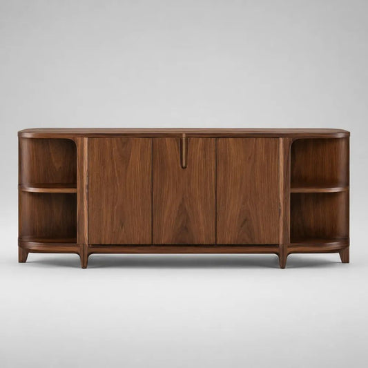 Sideboard 200 x 40 x 75 cm Braun Nussbaumoptik mit Türen und offenen Fächern MDF Holzwerkstoff