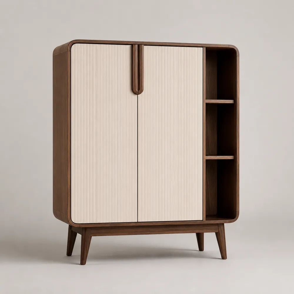 Sideboard 160 x 40 x 120 cm Braun Beige mit Türen und Regalfächern MDF mit Rillenfronten