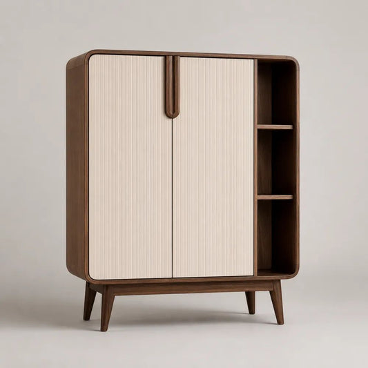 Sideboard 160 x 40 x 120 cm Braun Beige mit Türen und Regalfächern MDF mit Rillenfronten