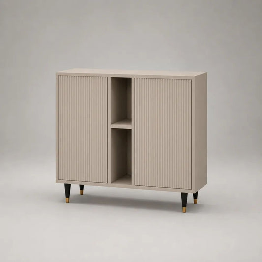 Sideboard 150 x 40 x 85 cm Beige MDF mit Türen offenen Fächern und Metallbeinen