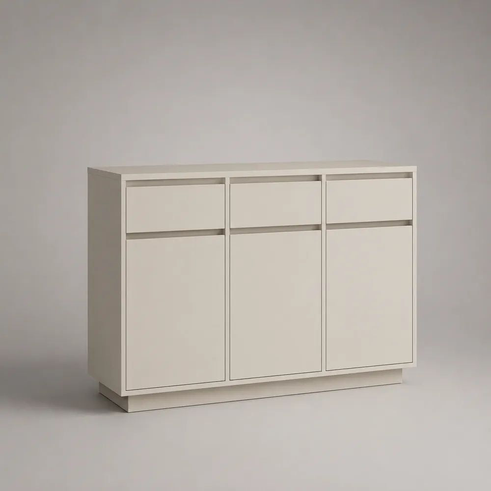 Sideboard 180 x 40 x 80 cm MDF Weiß mit drei Türen und drei Schubladen Rechteckiger Schrank