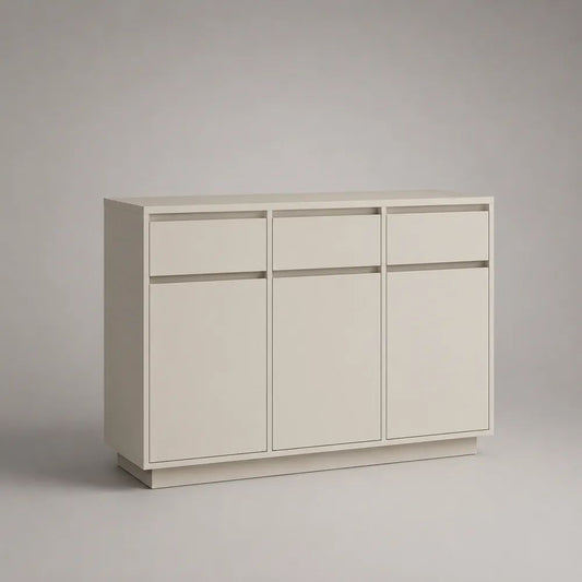 Sideboard 180 x 40 x 80 cm MDF Weiß mit drei Türen und drei Schubladen Rechteckiger Schrank
