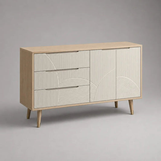 Sideboard 180 x 40 x 80 cm Beige/Natur mit Schubladen und Türen MDF Holzwerkstoff mit Rillenfronten
