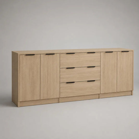 Sideboard 220 x 40 x 80 cm Eiche Beige mit Türen und 3 Schubladen MDF Holzwerkstoff Schrank