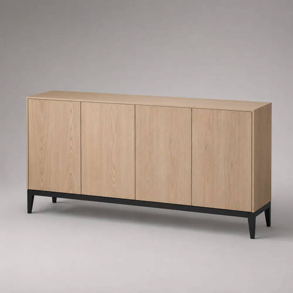 Sideboard 200 x 40 x 80 cm Eiche Beige mit vier Türen und schwarzem Metallgestell MDF Holzwerkstoff