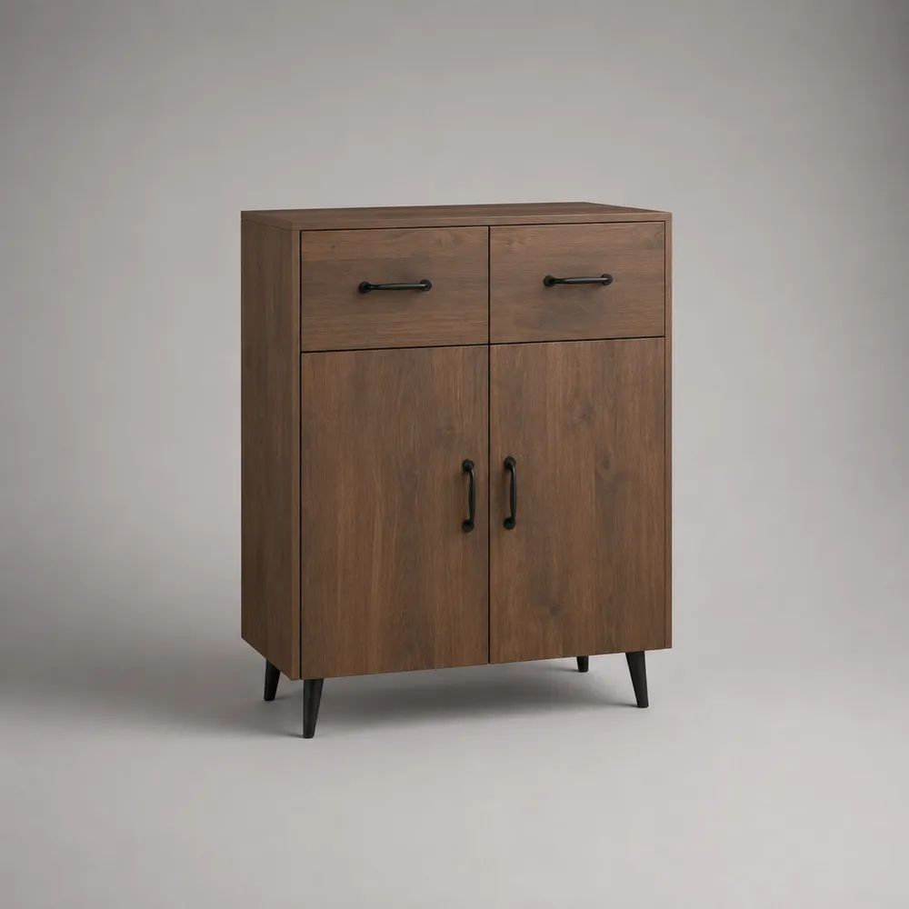 Sideboard 100 x 40 x 100 cm Braun/Schwarz mit Türen und Schubladen MDF Holzwerkstoff mit Metallfüßen