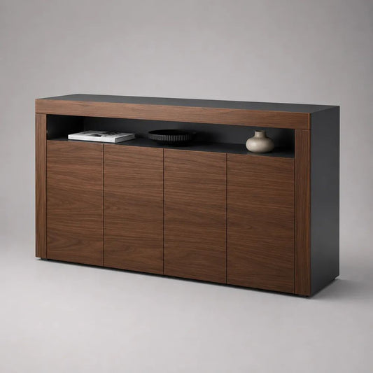 Sideboard 180 x 40 x 75 cm MDF Nussbaumoptik Braun mit vier Türen und offenem Fach