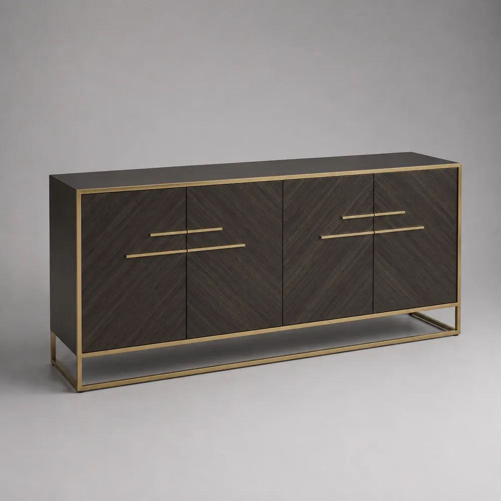 Sideboard 200 x 40 x 75 cm Schwarz/Gold mit 4 Türen MDF Holzwerkstoff mit Metallrahmen