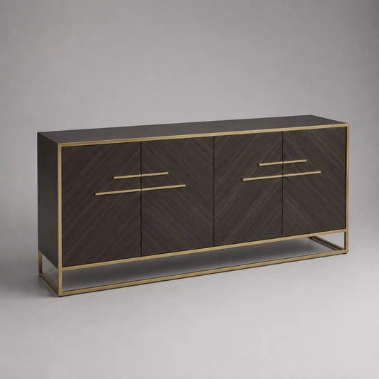 Sideboard 200 x 40 x 75 cm Schwarz/Gold mit 4 Türen MDF Holzwerkstoff mit Metallrahmen