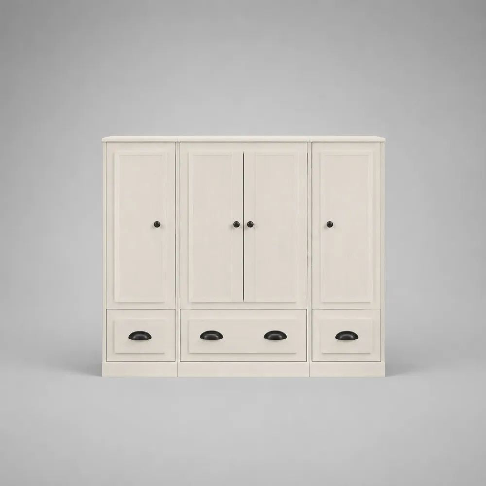 Sideboard 180 x 40 x 90 cm Weiß/Schwarz mit 4 Türen und 3 Schubladen MDF Holzwerkstoff Schrank