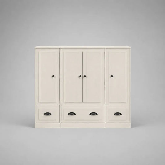 Sideboard 180 x 40 x 90 cm Weiß/Schwarz mit 4 Türen und 3 Schubladen MDF Holzwerkstoff Schrank